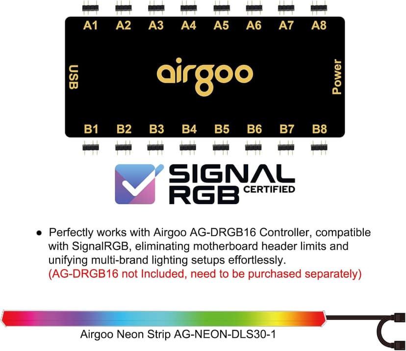 airgoo Addressable RGB PC LED Light Bar, AG-NEON-DLS30-1 Aluminum Alloy Shell Neon Strip, for 5V 3-pin argb Header or AG-DRGB16 SignalRGB Controller(Not Included), Come with Magnets, Easy to Install