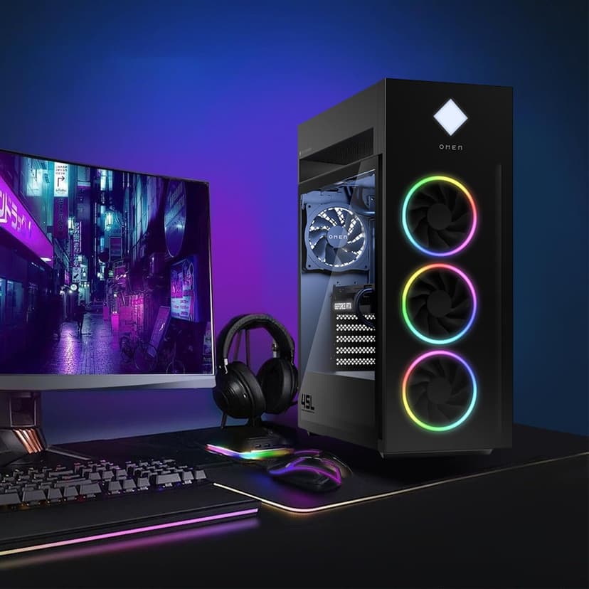 HP OMEN 45L GT22 AI Gaming Desktop, Intel Ultra 9 285k (>i9-14900F), RTX 4080 Super, 64GB DDR5 RAM, 4TB SSD, Black Glass Front, 1000W 80+ Gold PSU, Bundle with Machenike K500B RGB Keyboard