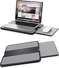 AboveTEK Portable Laptop Lap Desk w/ Retractable Left/Right Mouse Pad Tray, Non-Slip Heat Shield Tablet Notebook Computer Stand Table w/ Sturdy Stable Work Surface for Bed Sofa Couch or Travel