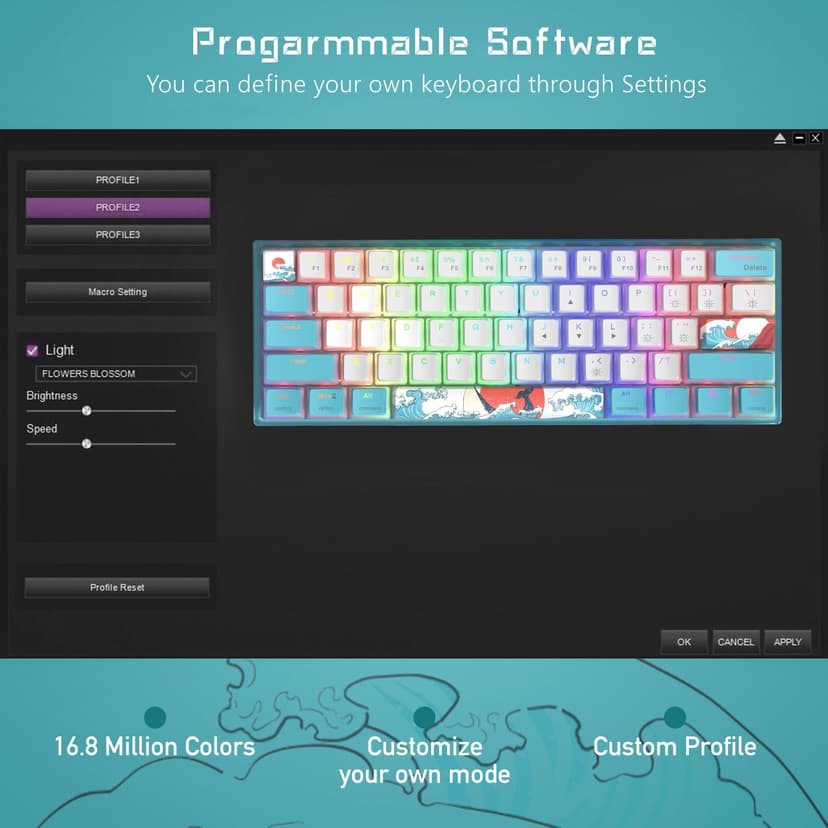 Womier 60% Percent Keyboard,WK61 Mechanical RGB Wired Gaming Keyboard,Hot-Swappable Creamy Key Board with PBT Keycaps,Linear Red Switch for Windows/MAC (Blue)