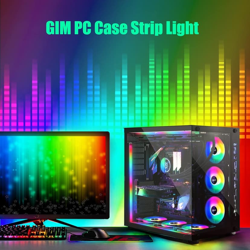 GIM KB-14 RGB PC Light Strip for Gaming Case, Magnetic Addressable LED PC Strip Kit, 5V ARGB 3Pin Header for Asus Aura, Asrock LED, Gigabyte RGB Fusion, MSI Mystic Light- 0.98ft