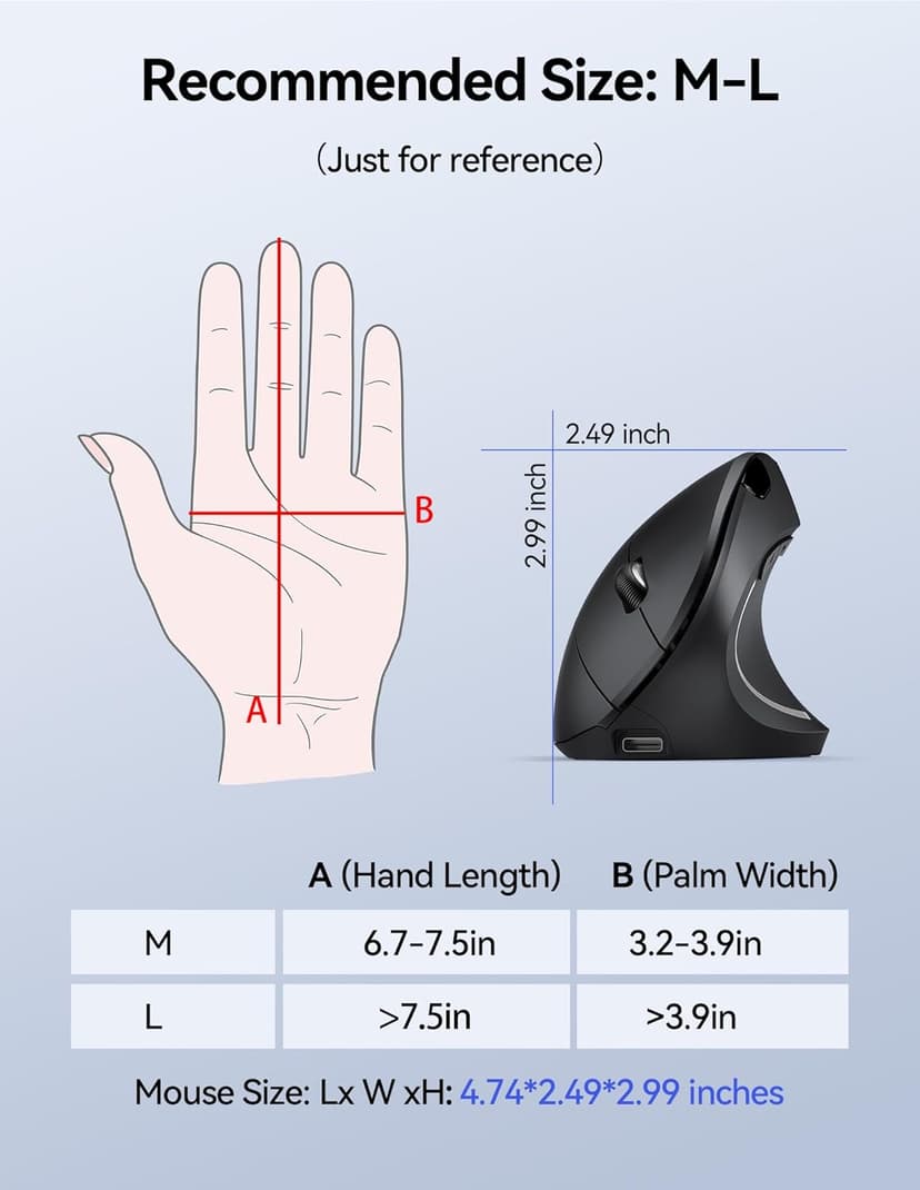 TECKNET Ergonomic Mouse Wireless, Rechargeable Mouse Wireless Silent for Carpal Tunnel Right Hand, 2.4GHz USB Vertical Mouse Wireless for Laptop, 5 Adjustable 4800 DPI, Computer, MacBook, Desktop