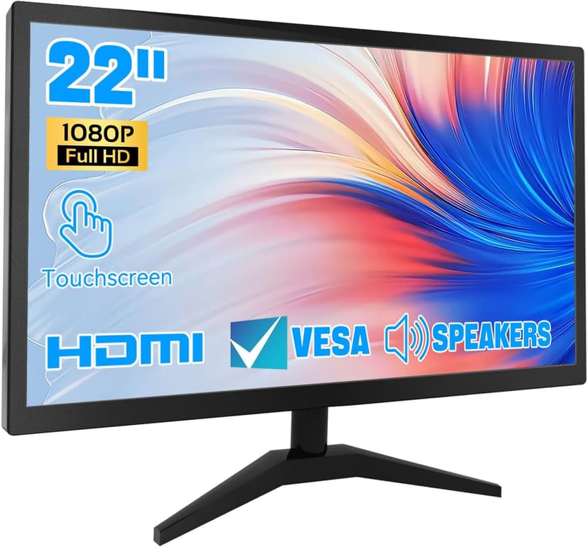 22" Touchscreen Monitor IPS FHD 1920x1080P PC Monitor, 10-Point Touch Screen Computer Display with HDMI VGA Ports, Built-in Speakers, VESA Wall Mountable, Black