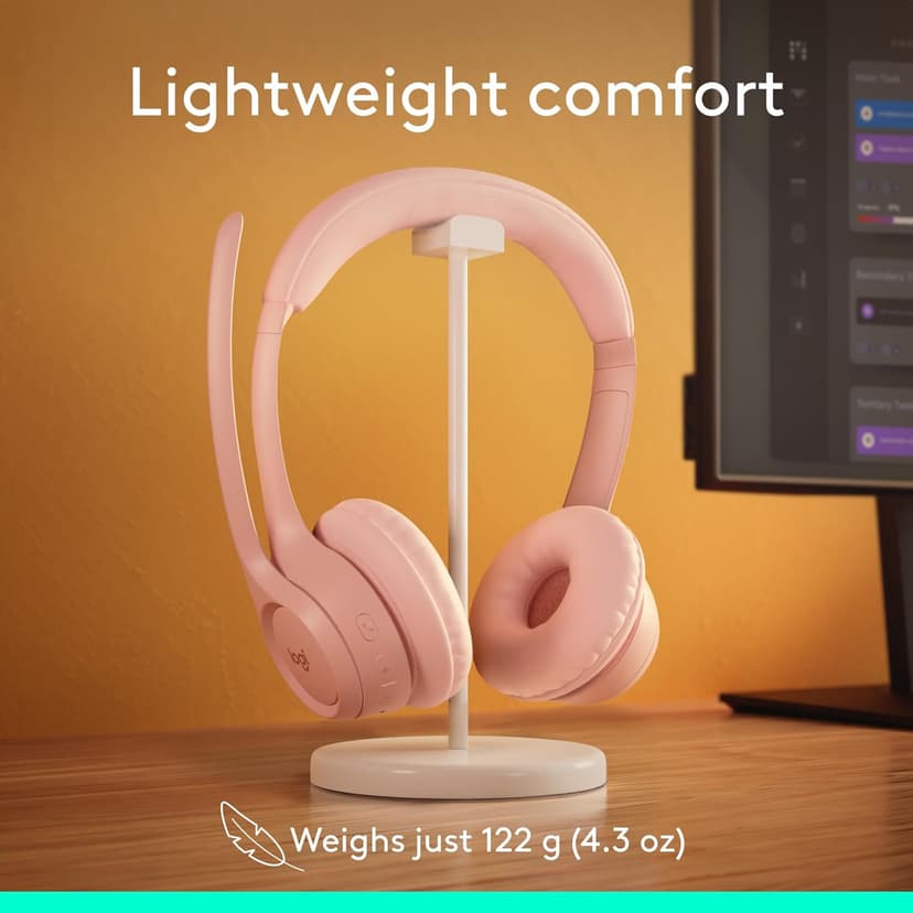 Logitech Zone 300 Wireless Bluetooth Headset with Noise-Canceling Microphone, Compatible with Windows, Mac, Chrome, Linux, iOS, iPadOS, Android – Rose (Renewed)