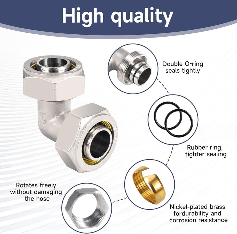 2PCS 3/4’’ Elbow Air Piping Fittings, Air Line Fittings For Shop Garage Compressed Air line System Kit Brass-Nickel Plated, 200PSI