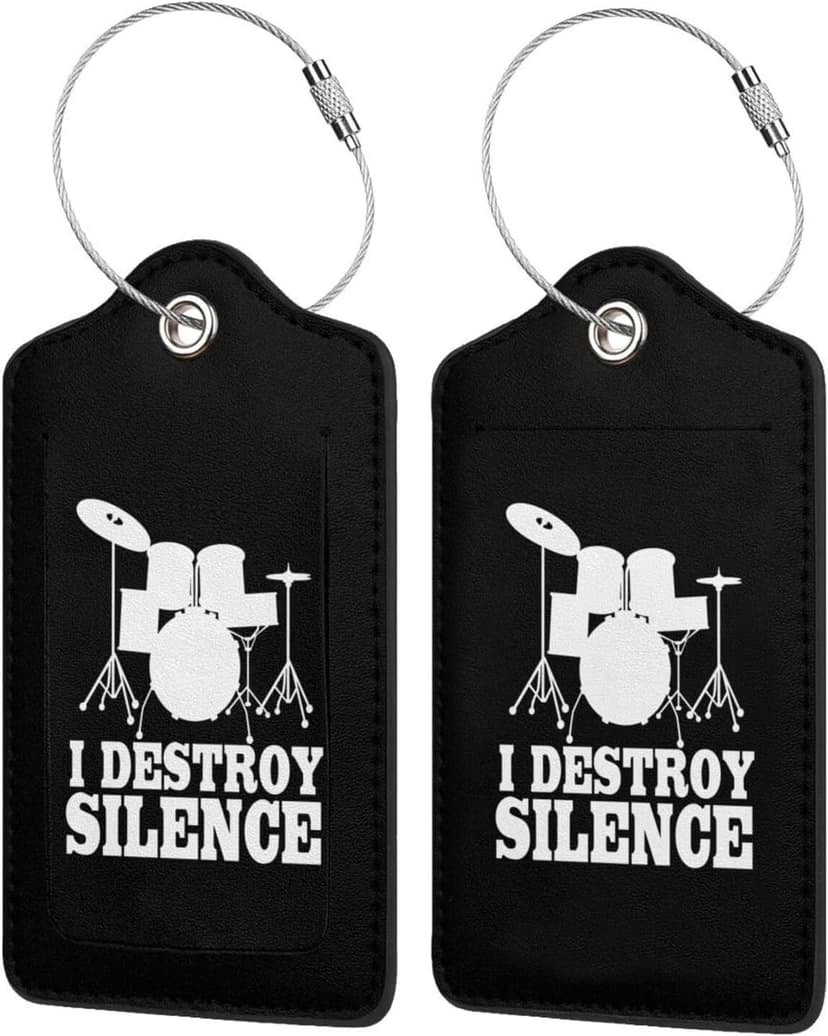 I Destroy Silence Drums Luggage Tag with Name Id Labels Stainless Steel Loop Luggage Tag, for Suitcase Travel Bag 1 PC