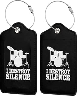 I Destroy Silence Drums Luggage Tag with Name Id Labels Stainless Steel Loop Luggage Tag, for Suitcase Travel Bag 1 PC