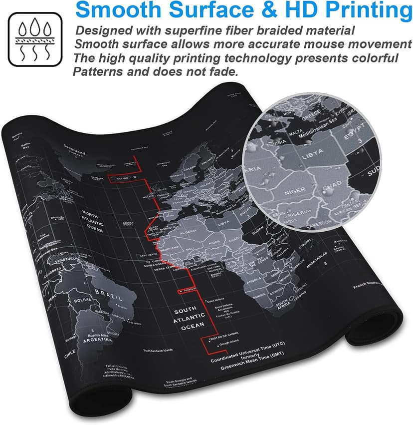 XXL Professional Large Mouse Pad & Computer Game Mouse Mat (35.4x15.7x0.1IN, Map) (90 * 40 Map)