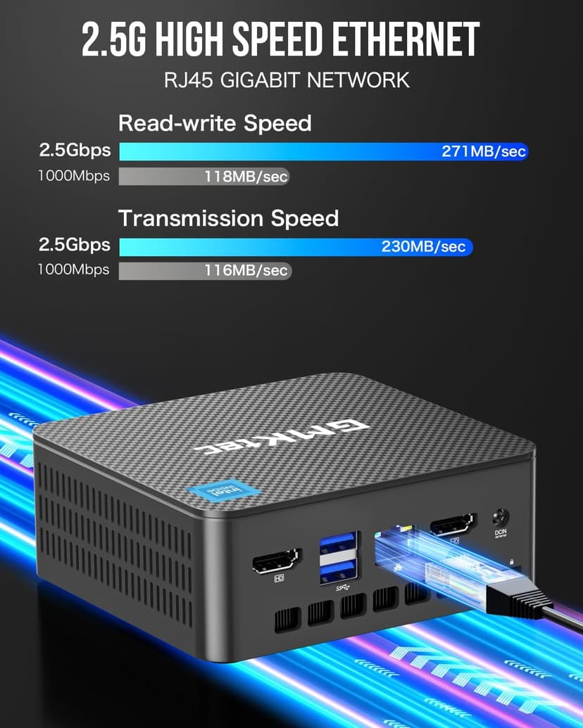 GMKtec Mini PC Intel N150 (Turbo 3.6GHz) 16GB DDR4 1TB PCIe M.2 NVMe SSD, Intel i226-V Desktop Computer 4K Dual HDMI Display/4x USB3.2/WiFi 6/BT5.2/RJ45 Ethernet Nucbox G3 Plus