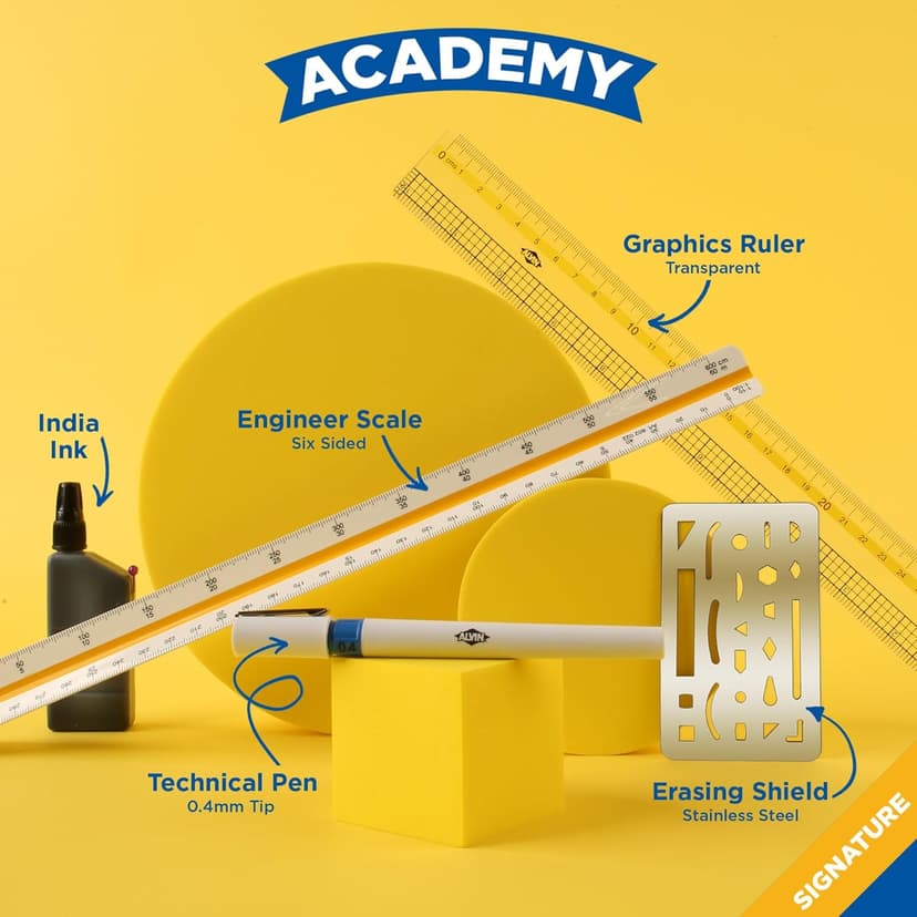 ALVIN Academy Drafting, Drawing and Design Signature Kit | 17 Pieces | Class Tools for Geometry, Architecture and Engineering Students | - Model DDKS3