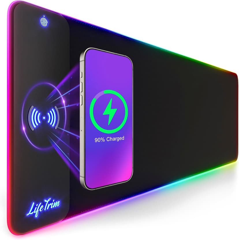 Wireless Charger LED Mousepad 35.5 x 12 Inch RGB Gaming Mouse Pad 10 Light Modes 4mm Thick Large Gaming Desk Pad Wireless Charging Cool Mouse Pad for PC Gaming Accessories & Gaming Gifts