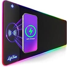 Wireless Charger LED Mousepad 35.5 x 12 Inch RGB Gaming Mouse Pad 10 Light Modes 4mm Thick Large Gaming Desk Pad Wireless Charging Cool Mouse Pad for PC Gaming Accessories & Gaming Gifts