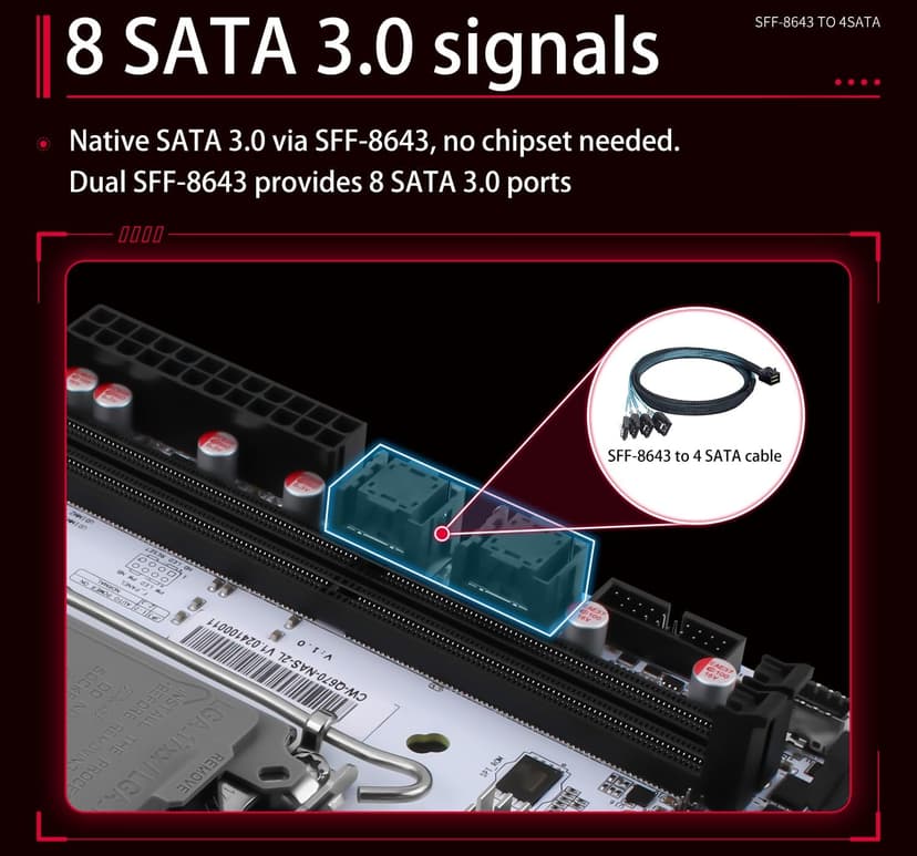 Q670 Pro 8-Bay Mini-ITX NAS Motherboard: LGA1700 for 12th/13th/14th Gen Intel CPUs, 8 SATA 3.0, 3 M.2 NVMe, 2.5G vPro NIC, Dual DDR5 Slots, USB3.2, Dual 4K@60Hz Display (Q670+ 2X SFF-8643)