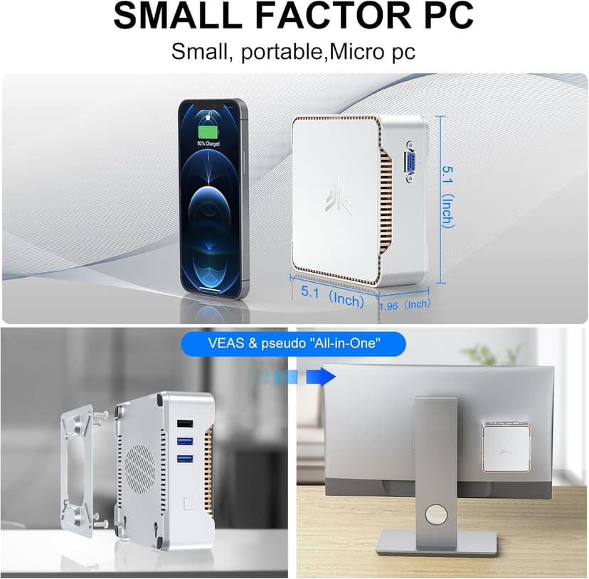 KAMRUI GK3 Plus Mini PC 16GB RAM 512GB M.2 SSD, Intel 12th Alder Lake N95 (up to 3.4GHz) Micro PC, 2.5''SSD, Gigabit Ethernet, 4K UHD, WiFi, BT, VESA/Home/Business Mini Desktop Computer