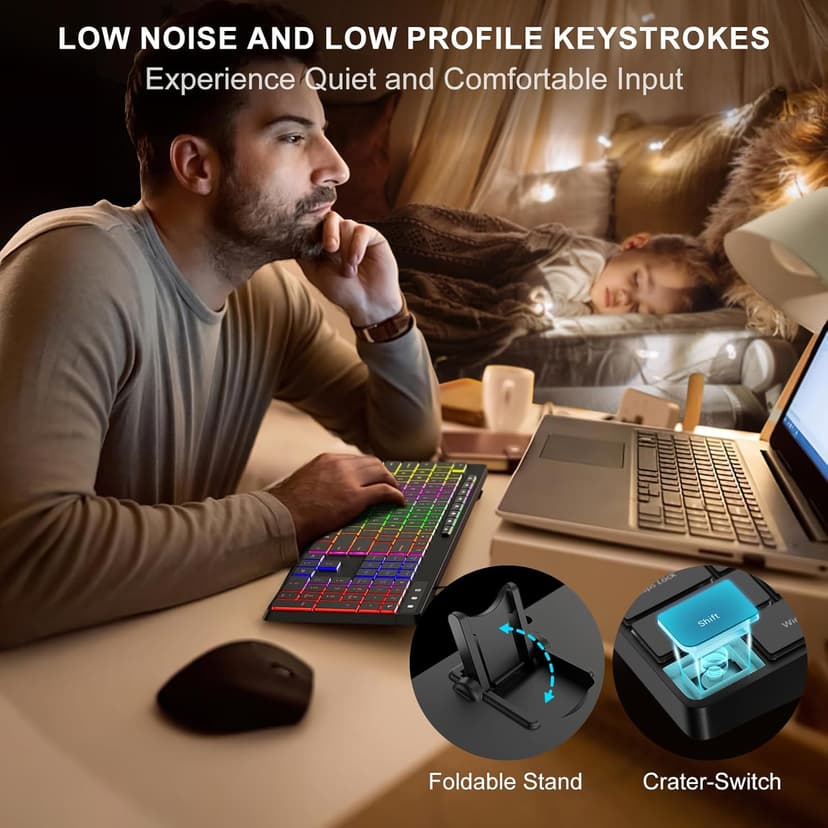 Computer Keyboard Wired,7-Color Rainbow LED Backlit, Quiet Light Up Keyboard with Multimedia Keys,Low Profile Chiclet Keys,Large Number Pad,Spill-Resistant, Anti-Wear Letters for Windows Mac PC Laptop