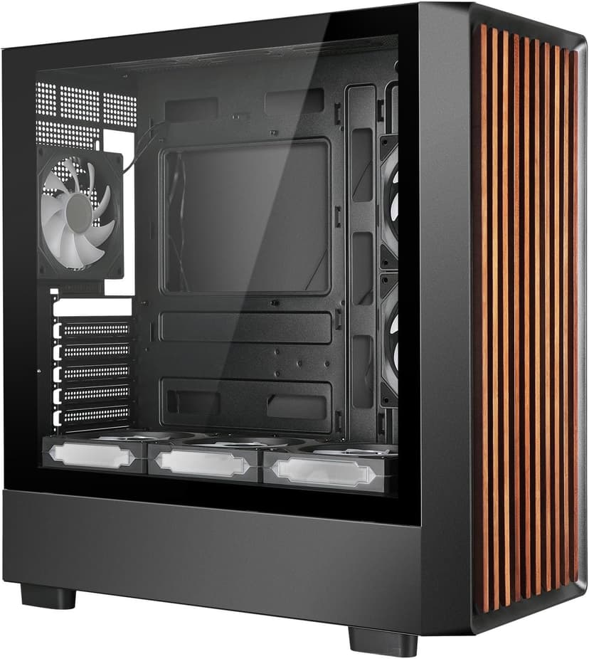D1 Tempered Glass PC Case Meshify - Walnut Wood Front - Mesh and Glass Side Panel - Can Build in Up to 12 ARGB PWM Fans - High Airflow Mid Tower PC Gaming Case for ATX/mATX/ITX Motherboards Black