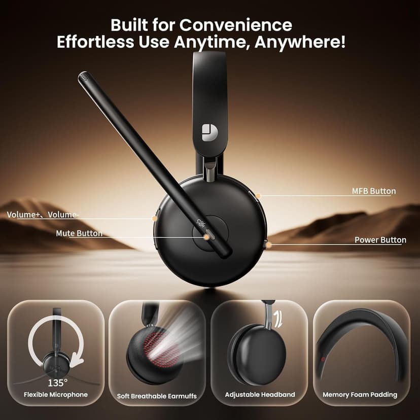 Bluetooth 5.3 Headset, Wireless Headset with Mic for Work (AI Noise Cancelling), Wireless Headphones with Mic & USB Dongle, 65H & Mute Function, Fit for PC/Call Center/Computer/Laptop/Teams