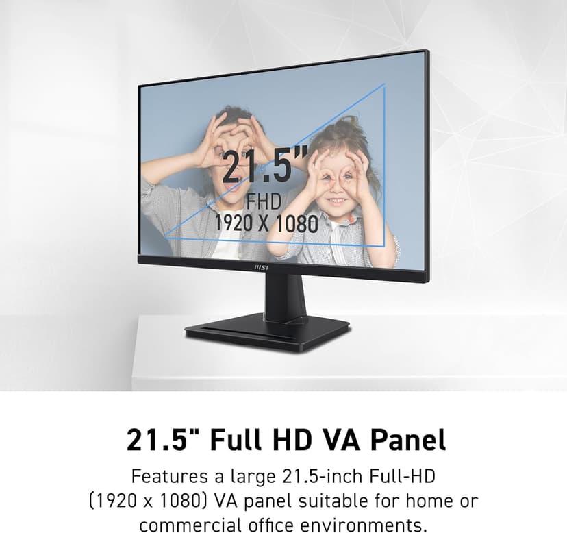 msi PRO MP225V,22-inch VA 1920 x 1080 (FHD) Computer Monitor, 100Hz, Adaptive-Synch, HDMI, Video Port, VESA Mountable, Tilt, 1ms, Black
