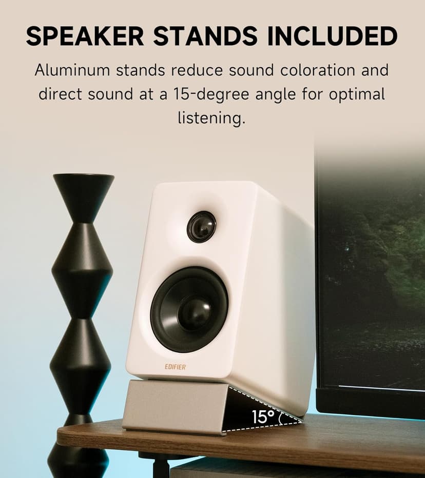 Edifier M60 Multimedia Speaker Bluetooth 5.3, 66W RMS, Hi-Res Audio & Hi-Res Wireless Audio, LDAC,3" Mid Bass & 1" Tweeter, USB-C & Aux Inputs, Compact Desktop Speaker - White