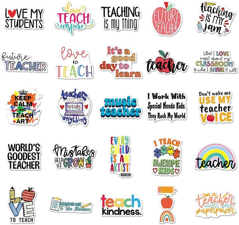 100 PCS Teacher Stickers, Vinyl Waterproof Teachers Day Gift Card Stickers for Water Bottles, Laptop, Notebook, Cell Phone, Luggage