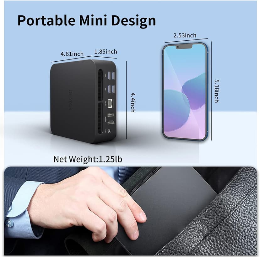 Reatan Mini Gaming PC AMD Ryzen 9 7940HS(up to 5.2GHz) 64GB DDR5 2TB SSD 5600 MHz RAM, Desktop Mini Computers, Radeon 780M Graphics,Quad Display 2.5Gbps LAN, HDMI 2.1, 8K USB 4.0 Wi-Fi 6E/BT5.3