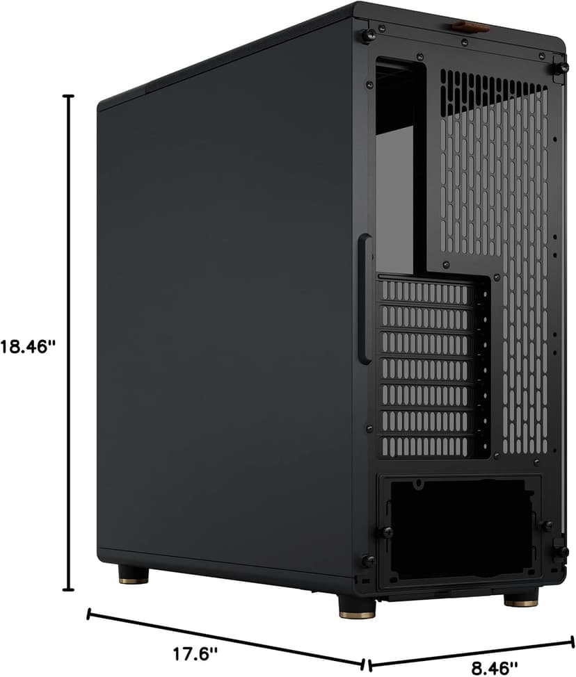 Fractal Design North Charcoal Black Tempered Glass Dark - Genuine Walnut Wood Front - Glass Side Panel - Two 140mm Aspect PWM Fans Included - Type C USB - ATX Airflow Mid Tower PC Gaming Case