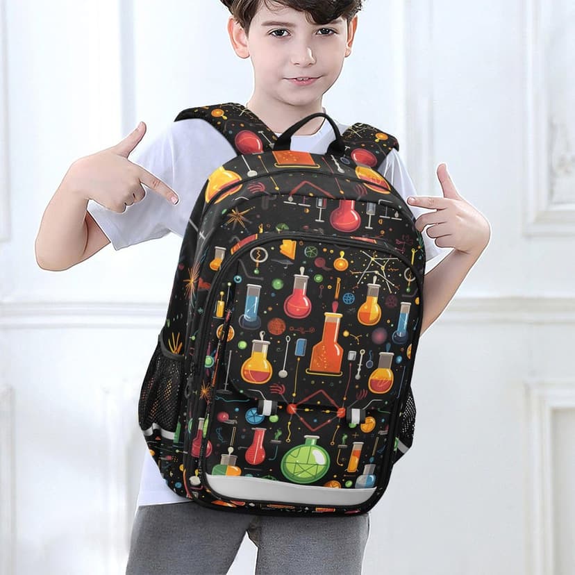Cartoon Chemistry Backpack Kids School Bag Lightweight Laptop Backpack Elementary Capacity Student Bookbags for Travel Daypack with Reflective Stripes