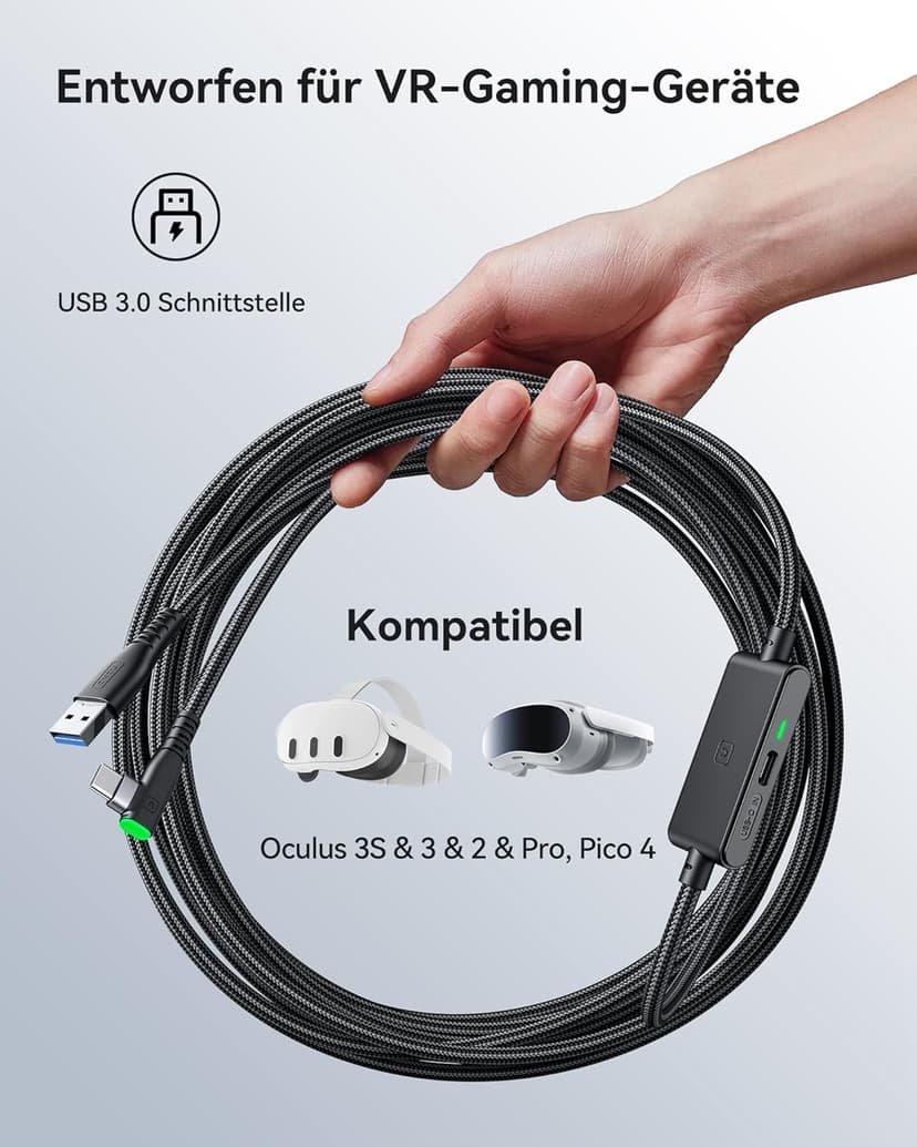 INIU Link Cable with Charging [16ft] for Meta Quest 3s Oculus Quest 3 Quest 2/Pro, Pico 4, PC VR, Steam VR, USB 3.0 High Speed Data Cable, USB C Charger Cord for VR Headset Accessories