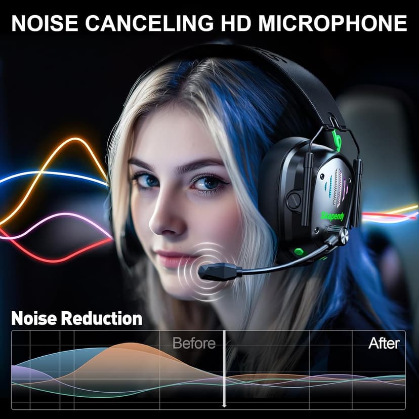 VK81 2.4GHz Wireless Gaming Headset for PS5, PS4, PC - Bluetooth Gaming Headphones with Noise Canceling Mic, Low Latency, Stereo Sound, 50+Hr Battery, RGB Headset Game Boy Accessories, Black
