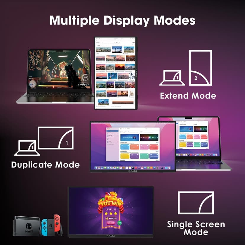 Kado Portable Monitor 15.6'' FHD 1080p, USB-C HDMI Gaming Monitor Ultra-Slim IPS Display Built-in Speakers, External Display 180° Kickstand Wall/Arm Mount for Laptop PC Phone Mac Xbox PS4/PS5 Switch