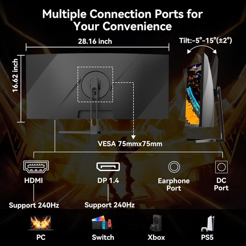 SANSUI 32 Inch Curved 240Hz Gaming Monitor High Refresh Rate, FHD 1080P Gaming PC Monitor HDMI DP1.4, Curved 1500R, 1Ms MPRT, HDR,Metal Stand,VESA Compatible (ES-G32C3F DP Cable Incl.)