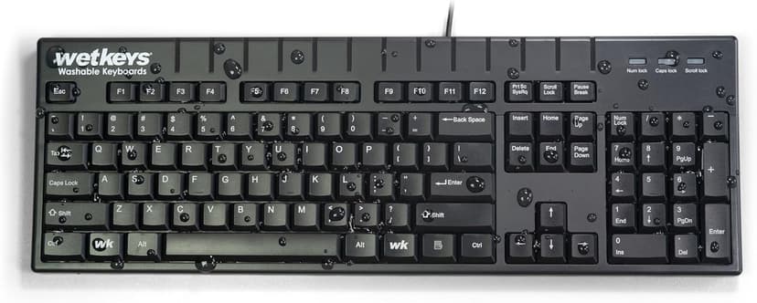WetKeys Professional-Grade Full-Size ABS Plastic Washable Keyboard with 10-Key Number-pad (USB) (Black) | KBWKABS104-BK