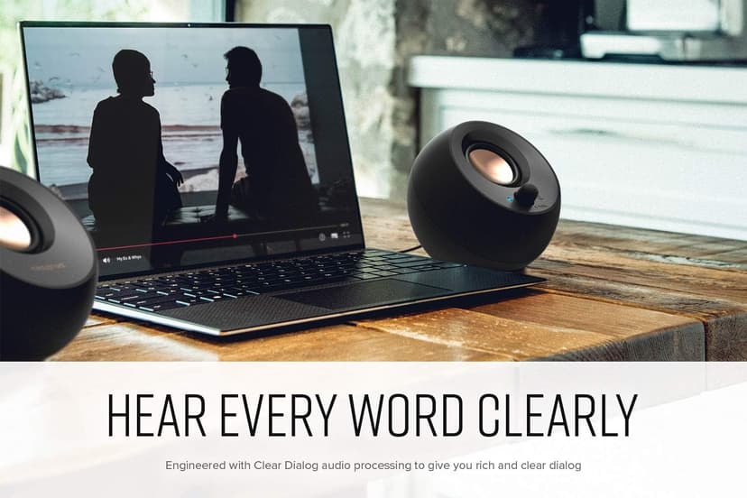 Creative Pebble V3 Minimalistic 2.0 Desktop Speakers With USB-C Audio, Clear Dialog Enhancement, Bluetooth 5.0, 8W RMS, 16W Peak Power, USB-A Converter (Black)