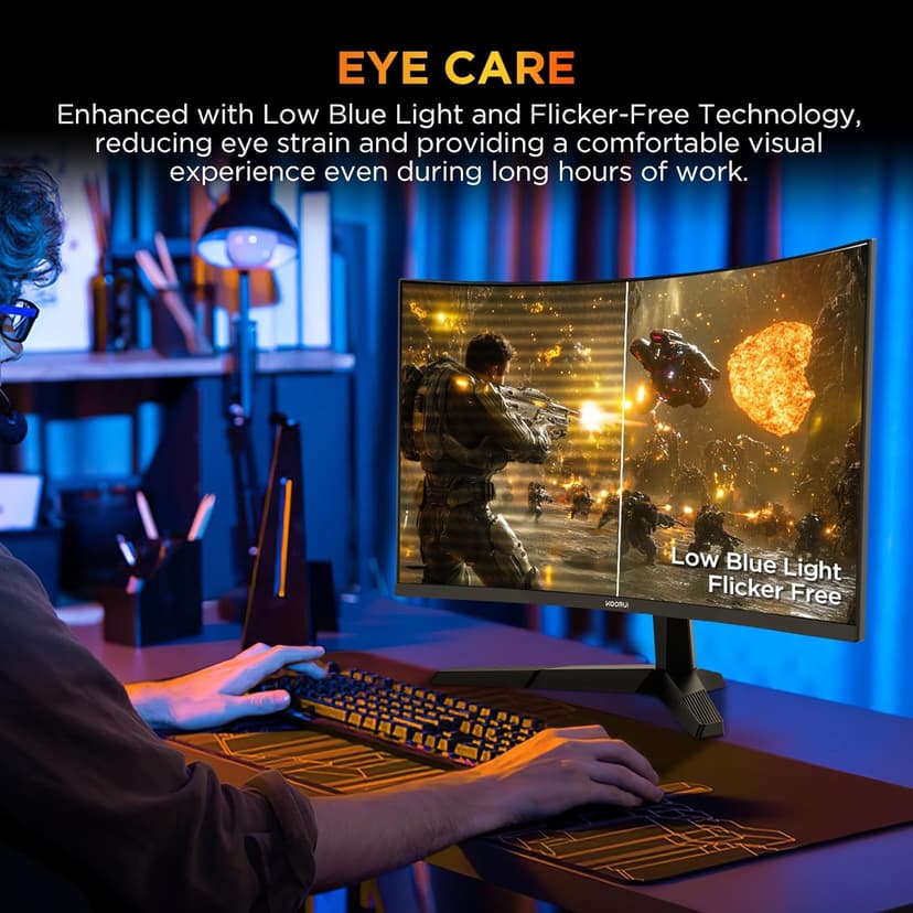KOORUI 25 Inch Curved Gaming Monitor 240Hz FHD 1080P Computer Monitor, 1500R 1ms GTG Display, Adaptive Sync, 90% DCI-P3,HDR, Eye Care, Tilt Adjustable, VESA 75x75mm, Black,G2511XC