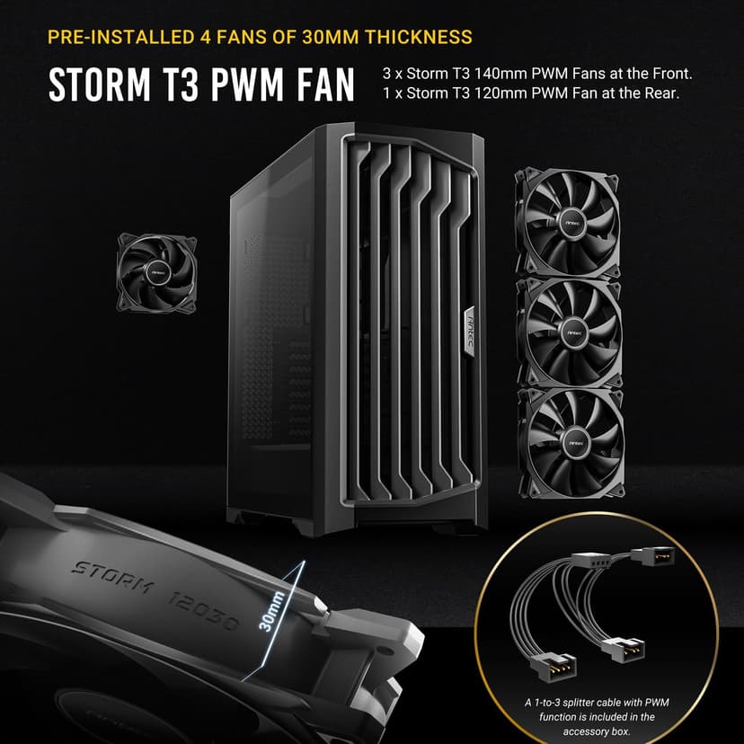 Antec Performance 1 FT, Full Tower, RTX40 Fully Compatible, Temp Display, 4 x Storm T3 PWM Fans, Type-C, Dual TG Side Panels, Removable Top Bracket, High Airflow Mesh Front Panel, E-ATX PC Gaming Case