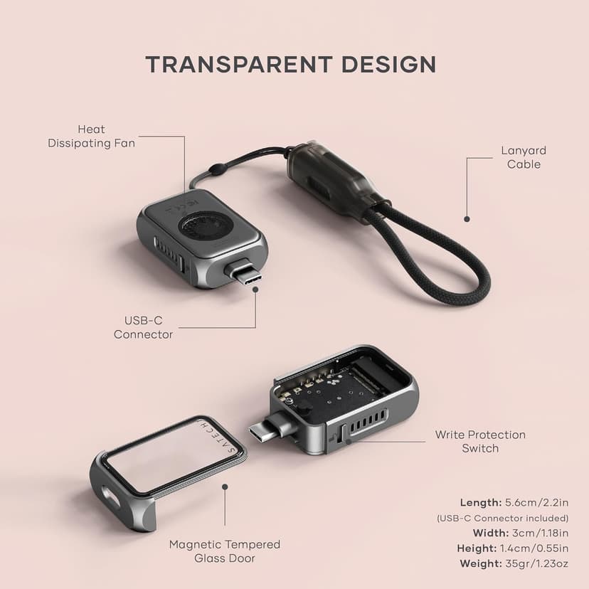 Satechi M.2 NVMe Mini SSD Enclosure with 10Gbps Transfer Speed, Up to 2TB SSD Storage, Active Auto Cooling, Compact and Portable USB C Case, Supports NVMe 2230 SSDs, (SSD Not Included)
