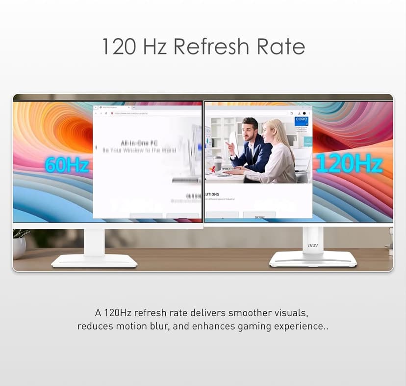 MSI PRO MP251W E2 24.5-inch IPS 1920 x 1080 (FHD) Gaming Office Monitor, 120Hz, Adaptive-Synch, HDR Ready, HDMI, VGA Port, Display Port,VESA Mountable, Tilt, Speaker, 4-Side Slim Bezel,1ms, White