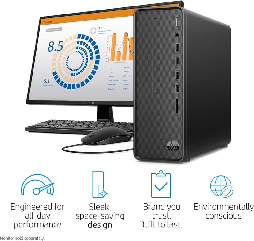 HP High Performance Slim Desktop PC, Intel Core i3-12100 Processor, 12GB DDR4 RAM, 512GB PCIe SSD DVD, Wi-Fi, HDMI, VGA, Keyboard + Mouse, Windows 11 Professional, Black