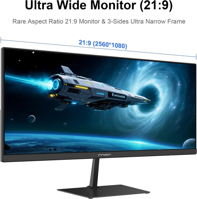 INNOCN 23 Inch Widescreen Computer Monitor WFHD 2560 x 1080p HDMI DisplayPort PC Monitor, Tilt Adjustable, Eye Care, Black
