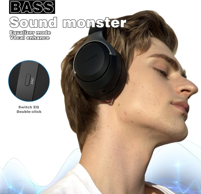 LC30Pro Hybrid Active Noise Cancelling Headphones, 100H Playtime Bluetooth Headphones, HiFi Audio Wireless Headphone with 3 EQ Modes, Low Latency & Foldable Design for Work/Travel/TV