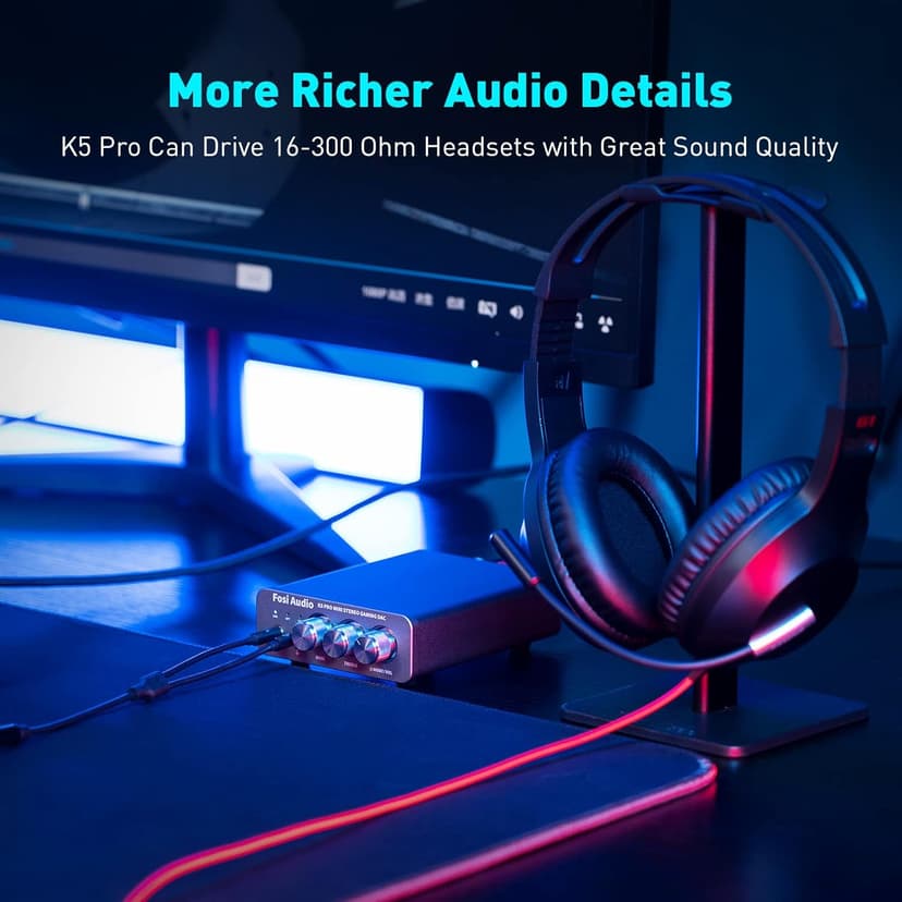Fosi Audio K5 Pro Gaming DAC Headphone Amplifier Mini Hi-Fi Stereo Digital-to-Analog Audio Converter USB Type C/Optical/Coaxial to RCA/3.5MM AUX for PS5/PC/MAC/Computer