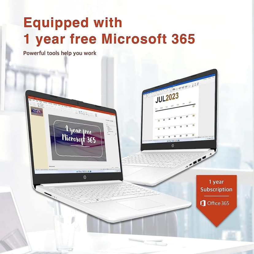 HP New 14" HD Ultral Light Thin Laptop, Quad-Core Intel Celeron Processor, 16GB RAM, 320GB (64GB eMMC+ 256GB Card), Wi-Fi, Upto 11 Hours, Windows 11 S + 1 Year Office 365+HubxcelAccessory, White
