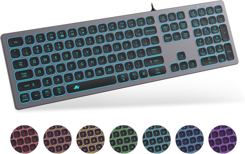 Aluminum Quiet Wired Keyboard Backlit- Slim Chiclet Keyboard Compatible with Apple iMac, MacBook, Mac and PC, USB Numeric Keypad RGB Lighted Key - Space Gray