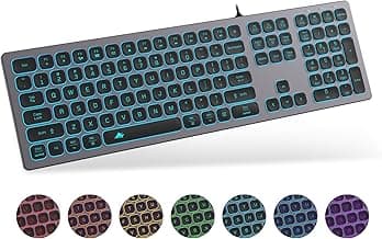 Aluminum Quiet Wired Keyboard Backlit- Slim Chiclet Keyboard Compatible with Apple iMac, MacBook, Mac and PC, USB Numeric Keypad RGB Lighted Key - Space Gray