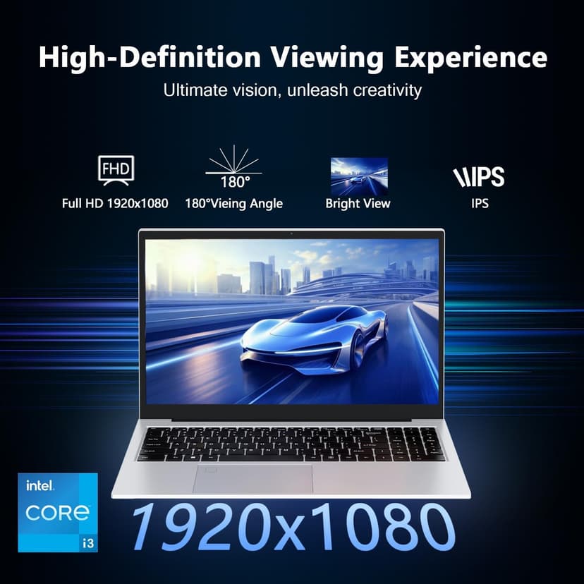 Laptop Gaming,with Backlit Keyboard-Core Laptop i3 (2C/4T, Up to 3.2GHz), 12GB DDR4 RAM+512GB NVMe SSD, 15.6" FHD IPS 180° Viewing Angle, WiFi 6 & Bluetooth - Aluminum Portable Laptop Computer