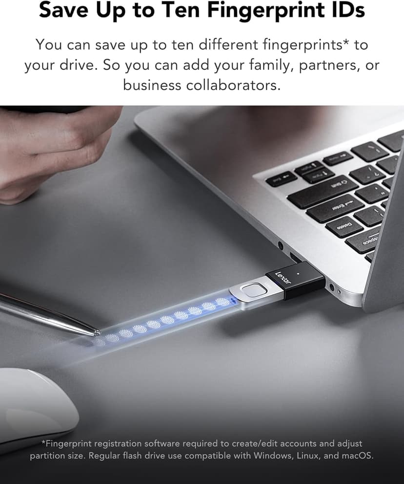 Lexar 128GB JumpDrive Fingerprint F35 PRO USB 3.2 Gen 1 Flash Drive, Up to 400/300 MB/s Read/Write, Storage Expansion and Backup, 256-bit AES & Fingerprint Encryption (LJDF35P128G-RNBNG)