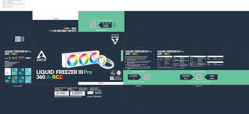 ARCTIC Liquid Freezer III Pro 360 A-RGB (White) - AIO CPU Cooler, 3 x 120 mm Water Cooling, 38 mm Radiator, PWM Pump, VRM Fan, AMD AM5/AM4, Intel LGA1851/1700 Contact Frame - White