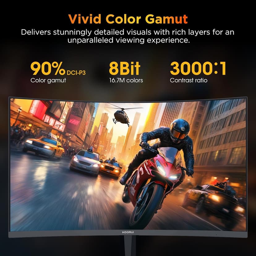 KOORUI 25 Inch Curved Gaming Monitor 240Hz FHD 1080P Computer Monitor, 1500R 1ms GTG Display, Adaptive Sync, 90% DCI-P3,HDR, Eye Care, Tilt Adjustable, VESA 75x75mm, Black,G2511XC