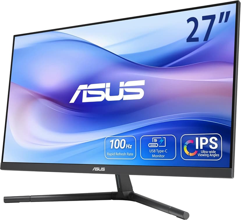 ASUS 27” 1080P Eye Care Monitor (VU279CFE-B) - Full HD, IPS, 100Hz, Adaptive-Sync, USB-C, Ambient Light Sensor, Height Adjustable, Cable Clip, EyeCare+ Technology, 3 Year Warranty, Quiet Blue Color
