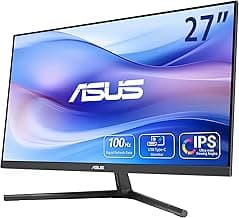 ASUS 27” 1080P Eye Care Monitor (VU279CFE-B) - Full HD, IPS, 100Hz, Adaptive-Sync, USB-C, Ambient Light Sensor, Height Adjustable, Cable Clip, EyeCare+ Technology, 3 Year Warranty, Quiet Blue Color